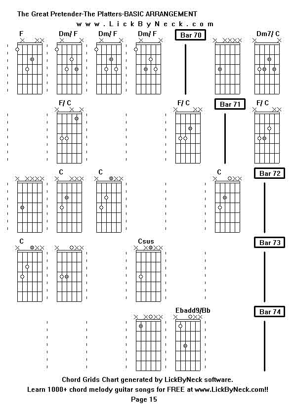 Chord Grids Chart of chord melody fingerstyle guitar song-The Great Pretender-The Platters-BASIC ARRANGEMENT,generated by LickByNeck software.